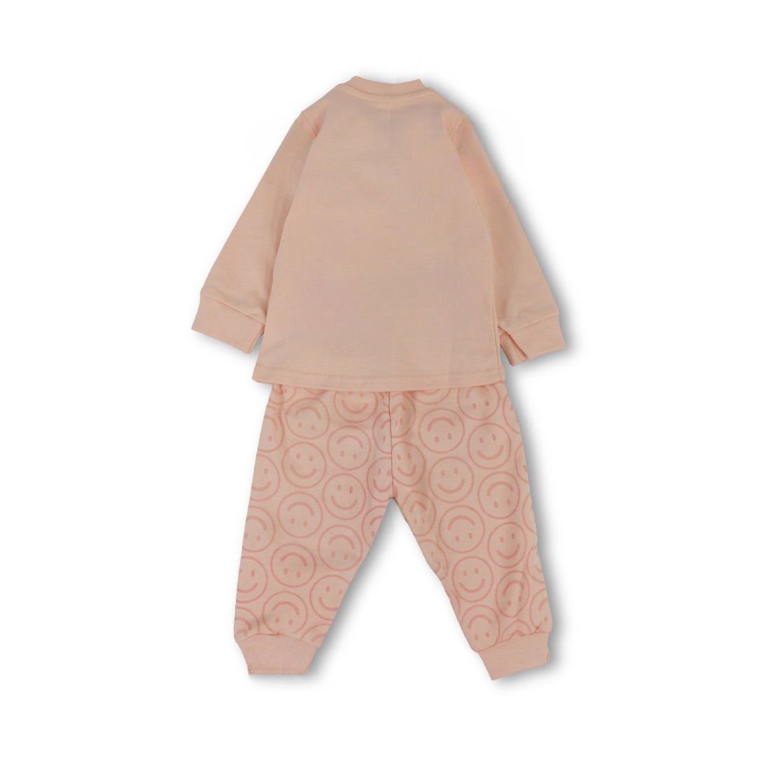 Baby Girls Long-Sleeved Pajama – Pink & Salmon with "Good Day" Print