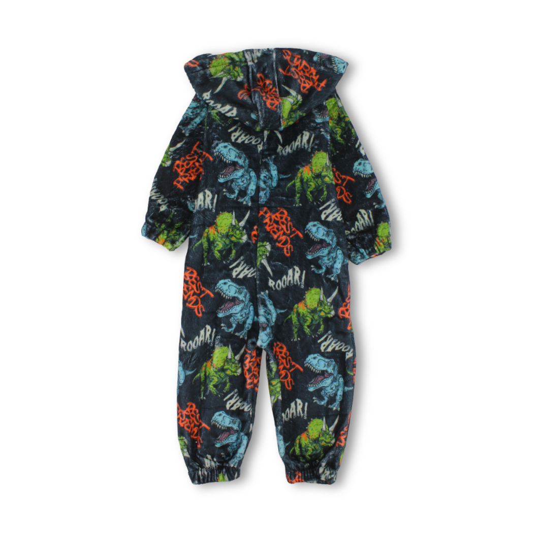 Boys Dinosaur Print Baby Footie – Dark Grey