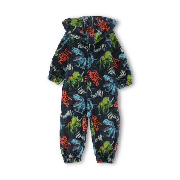 Boys Dinosaur Print Baby Footie – Dark Grey