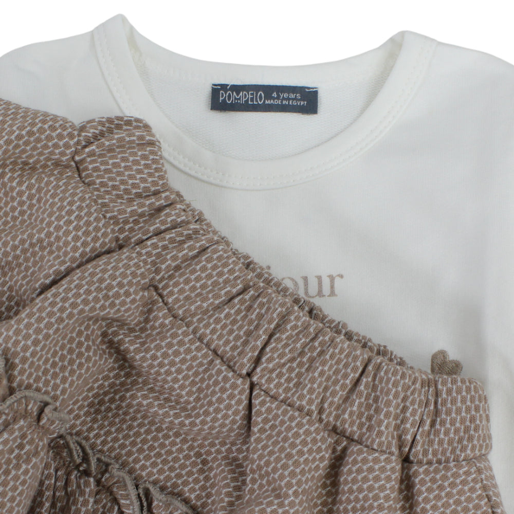 Girls Cotton Outfit Set – Beige