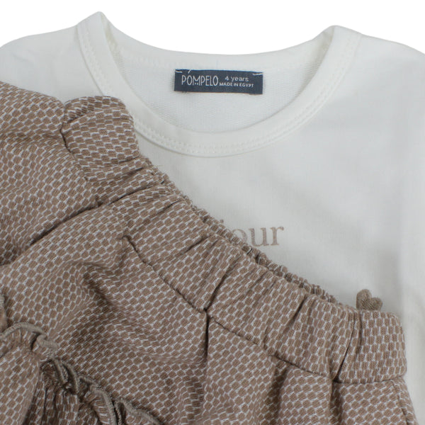 Girls Cotton Outfit Set – Beige