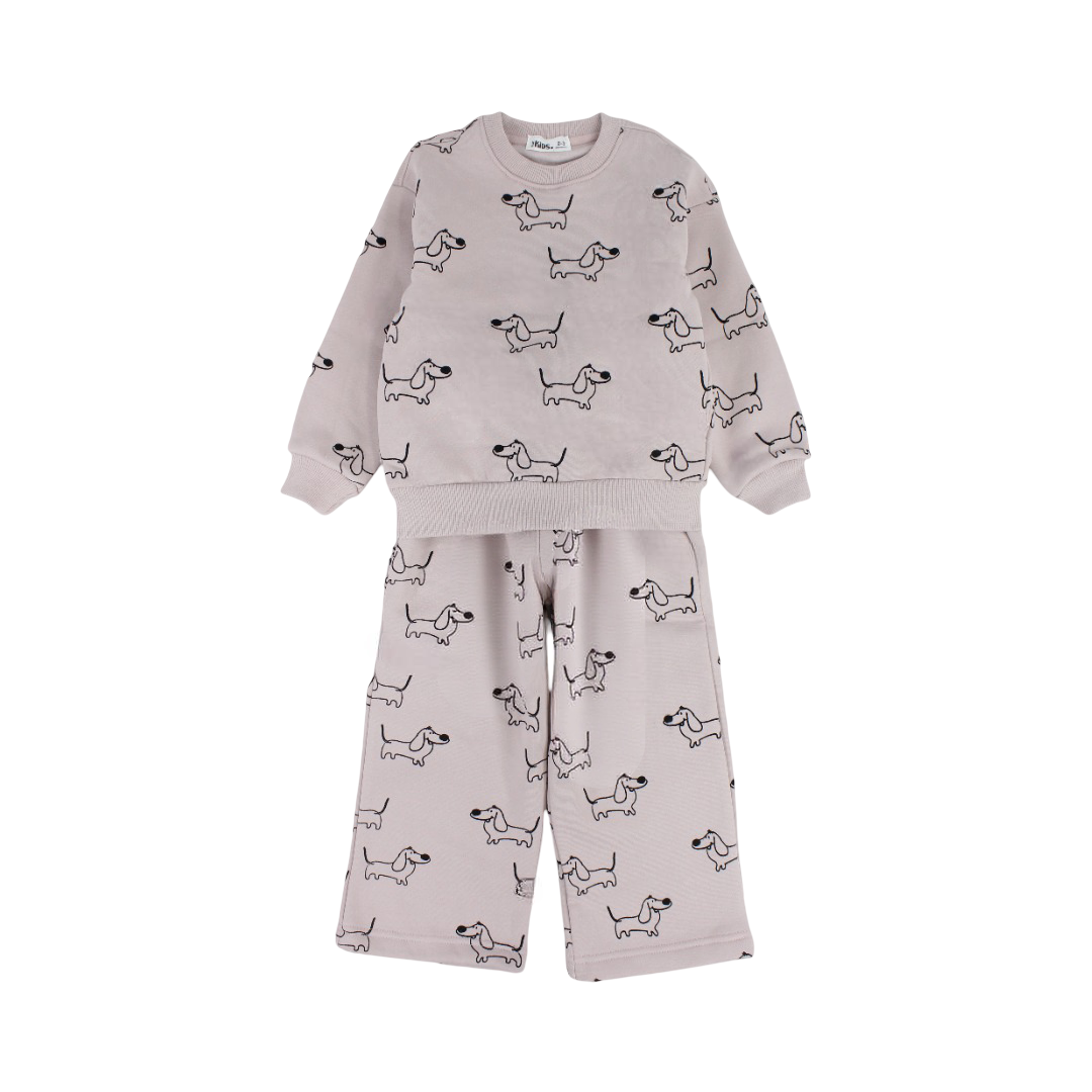 Boys Long-Sleeved Pajama – Dusty Pink with Dogs Print