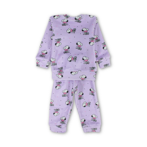Baby Girls Long-Sleeved Pajama – Purple with Snobby Print