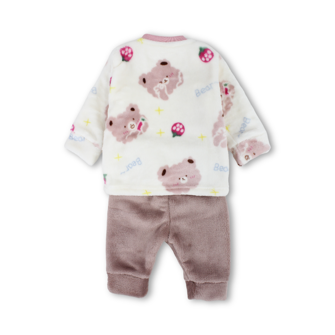 Baby Girls Long-Sleeved Pajama – Off-White with Bear Print