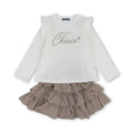 Girls Cotton Outfit Set – Beige with "Bonjour Chérie" Print