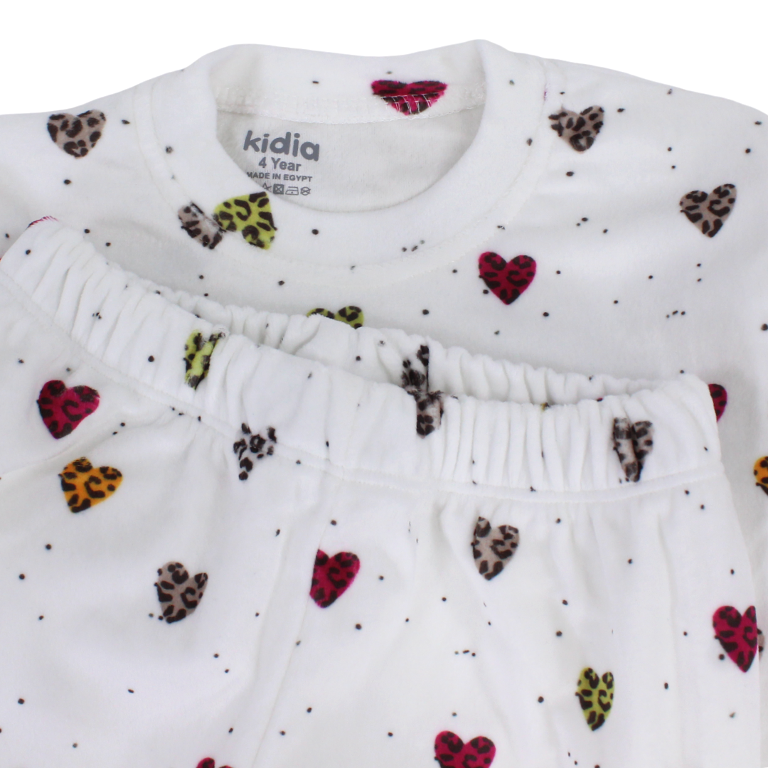 Girls Long-Sleeved Pajama – White with Tiger Hearts Print