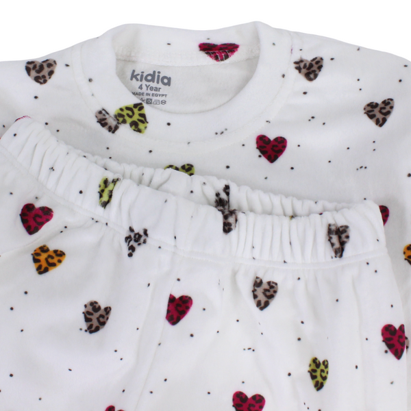 Girls Long-Sleeved Pajama – White with Tiger Hearts Print