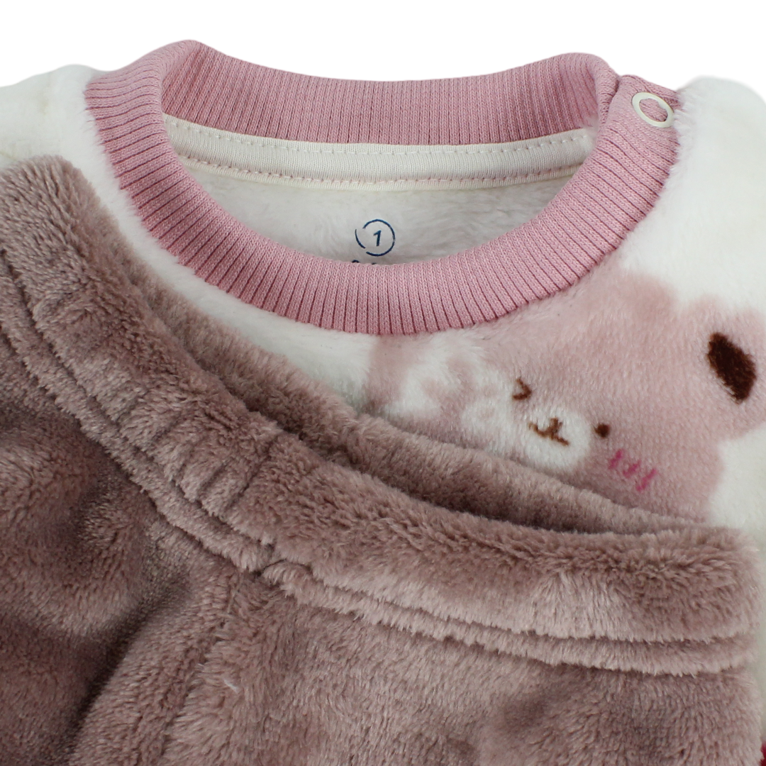 Baby Girls Long-Sleeved Pajama – Off-White with Bear Print