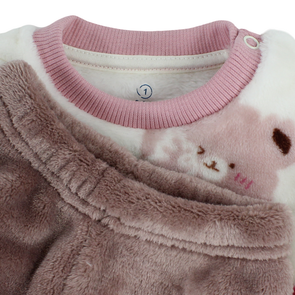 Baby Girls Long-Sleeved Pajama – Off-White with Bear Print