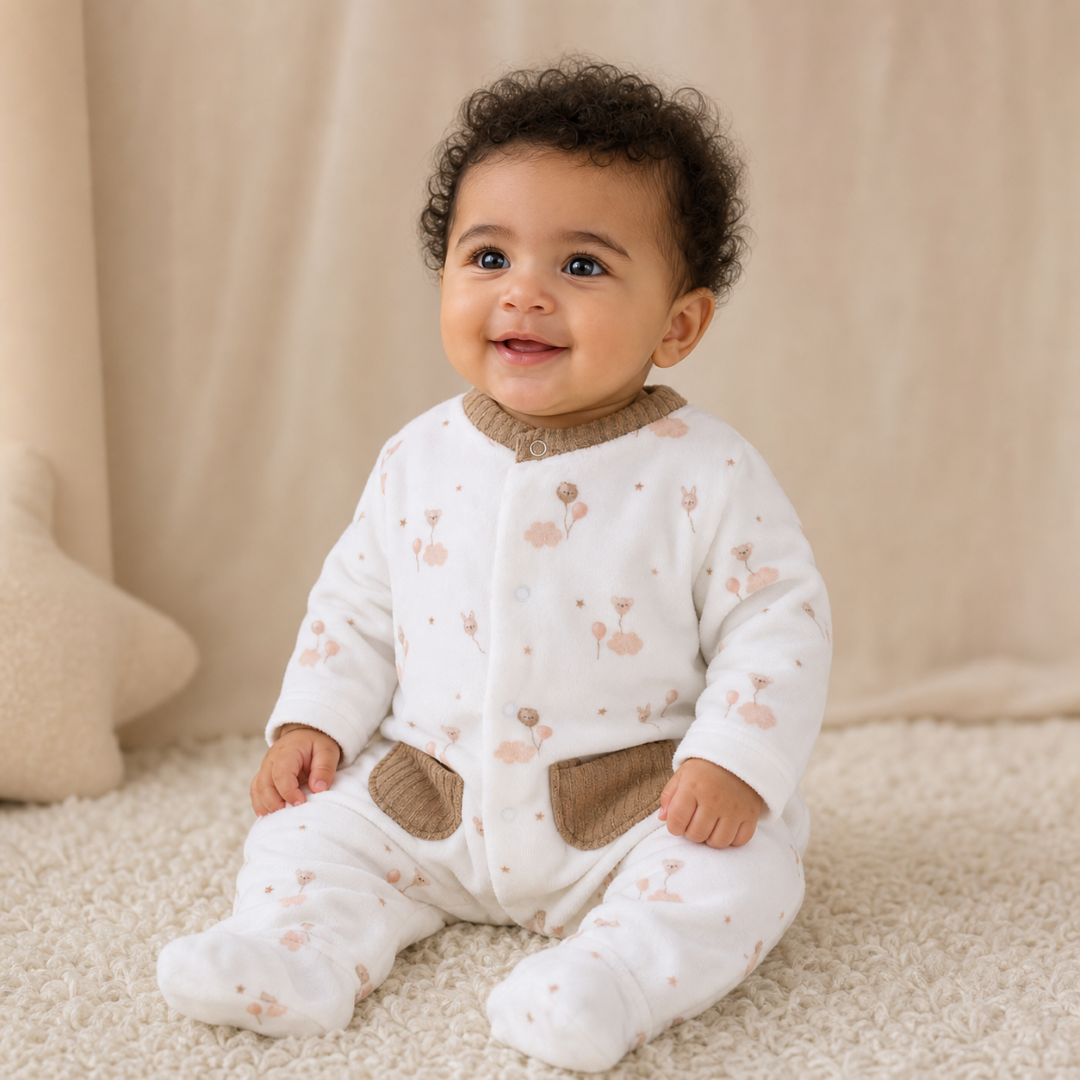 Baby Boys Long-sleeved Baby Footie With Collar & Front Pockets