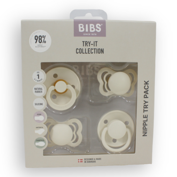 BIBS Pacifiers Try-It Collection – Size 1, Ivory