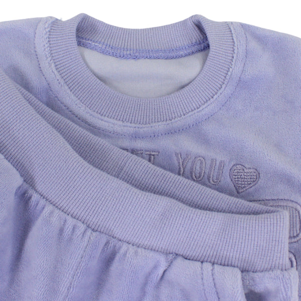 Girls Velvet Long-Sleeved Pajama Set with "Nice To Meet You" Print