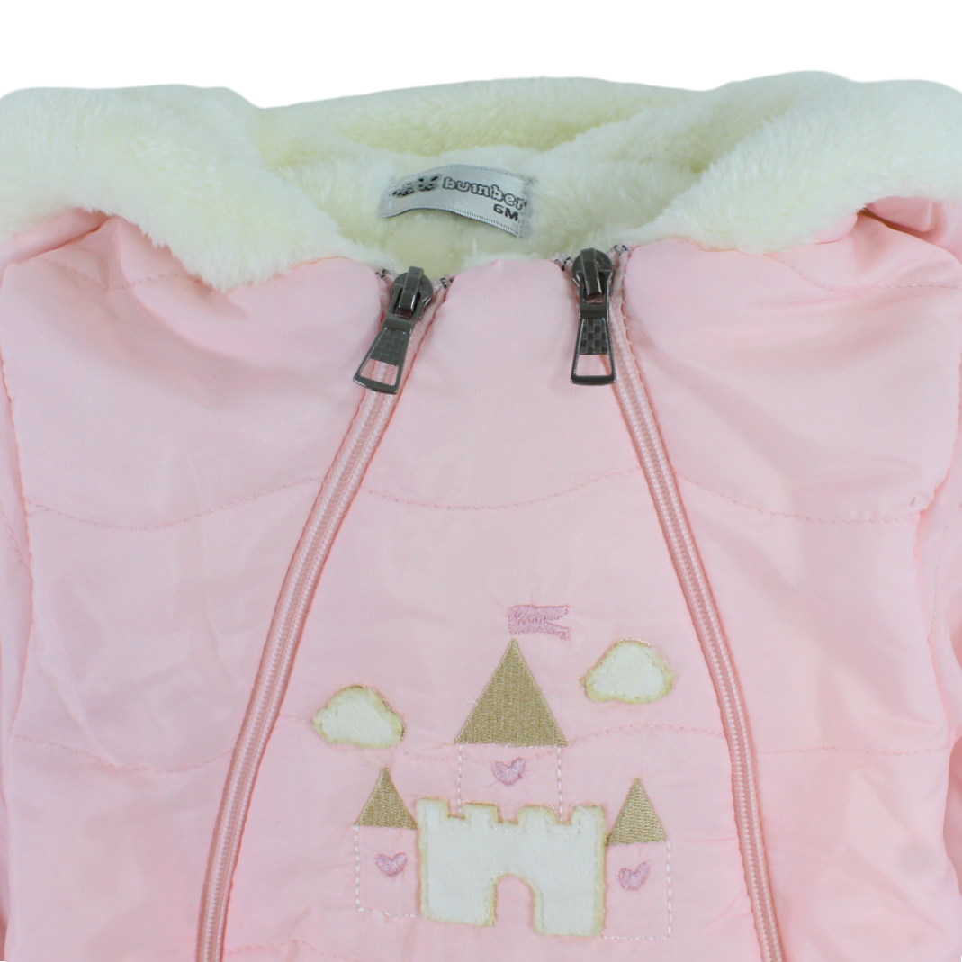 Baby Girls Padded Long-sleeved Baby Footie With Castle Embroidery