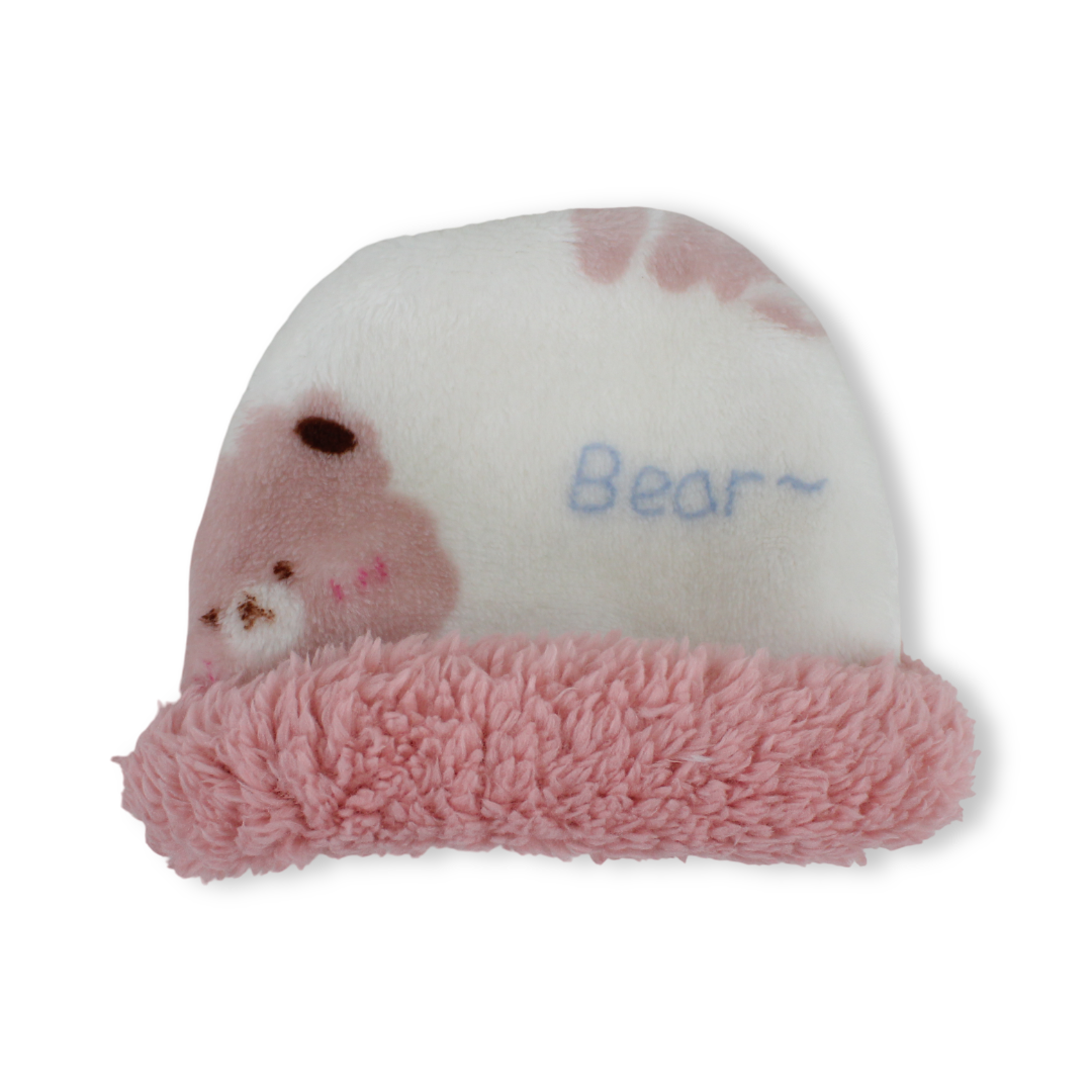 Baby Girls Beanie – Off-White with Bear Print