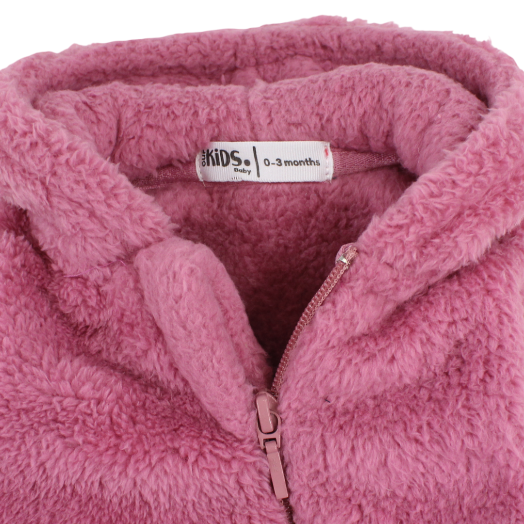 Baby Girls Fleece Hooded Baby Footie – Dusty Pink