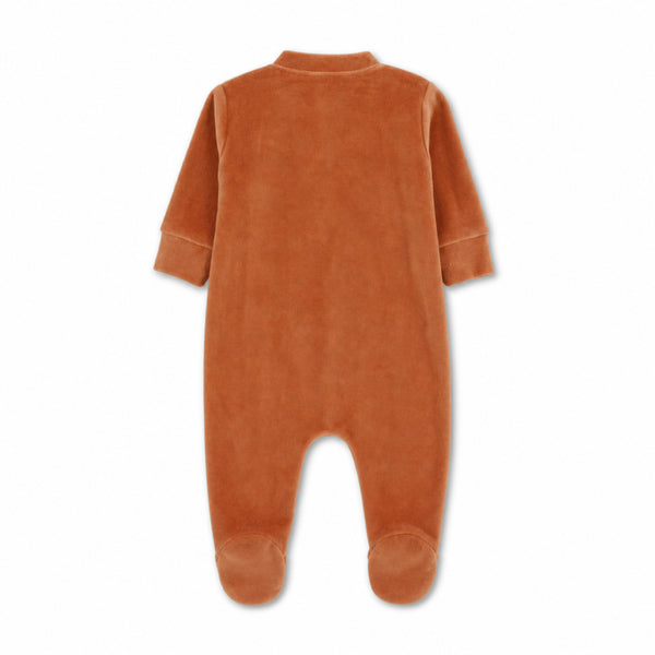 Unisex Baby Cotton Baby Footie – Off-White & Orange with Forest Animals Print