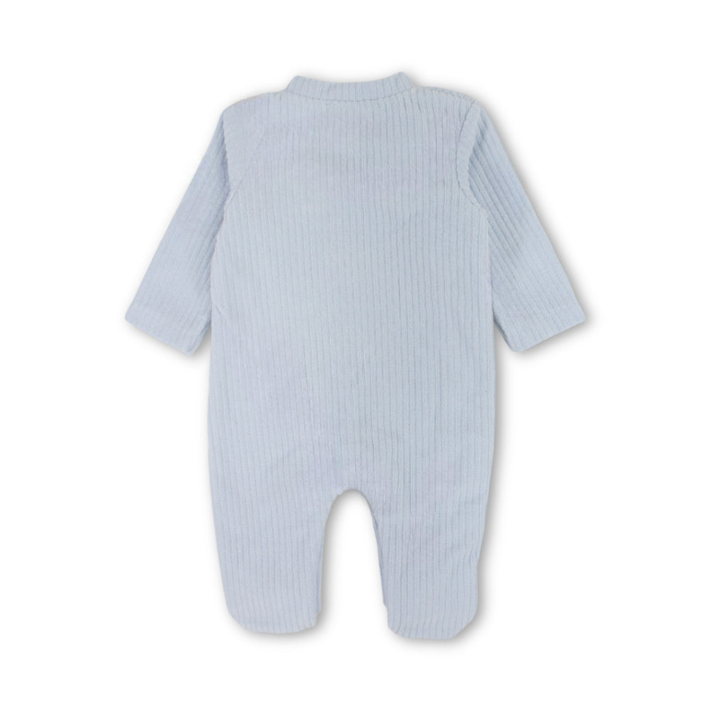 Baby Boys Cotton Ribbed Baby Footie with Bear Face Detail