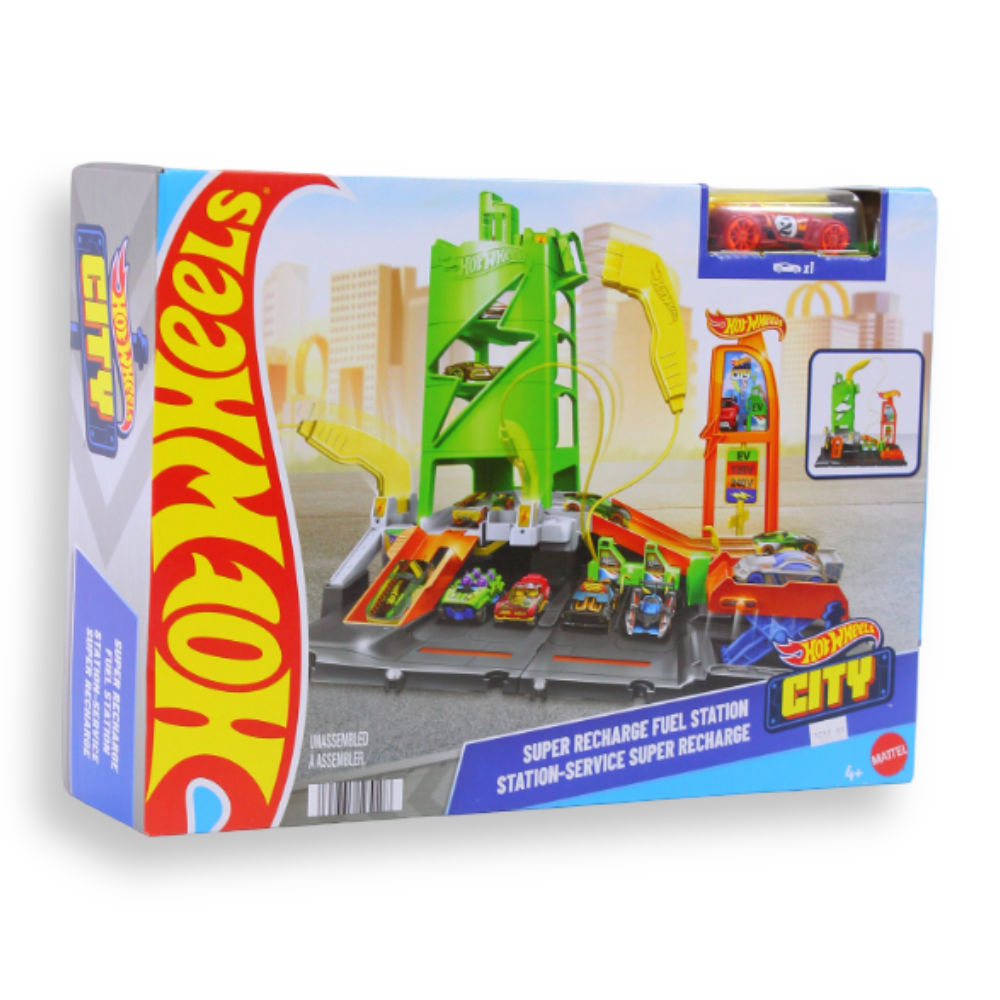 Mattel Hot Wheels City Super Recharge Fuel Station With 1:64 Scale Toy Car