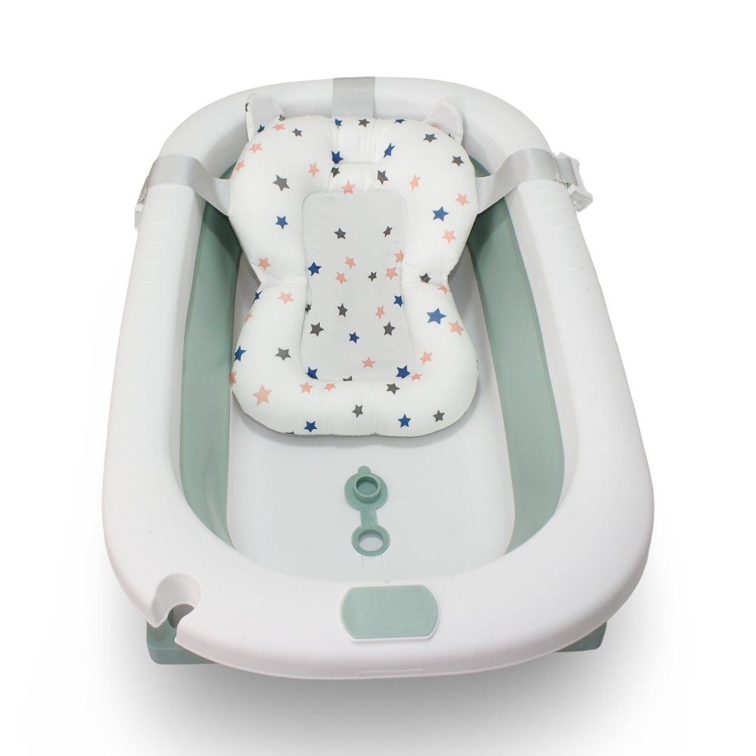Baby Foldable Silicone Bathtub With Cushion – Green