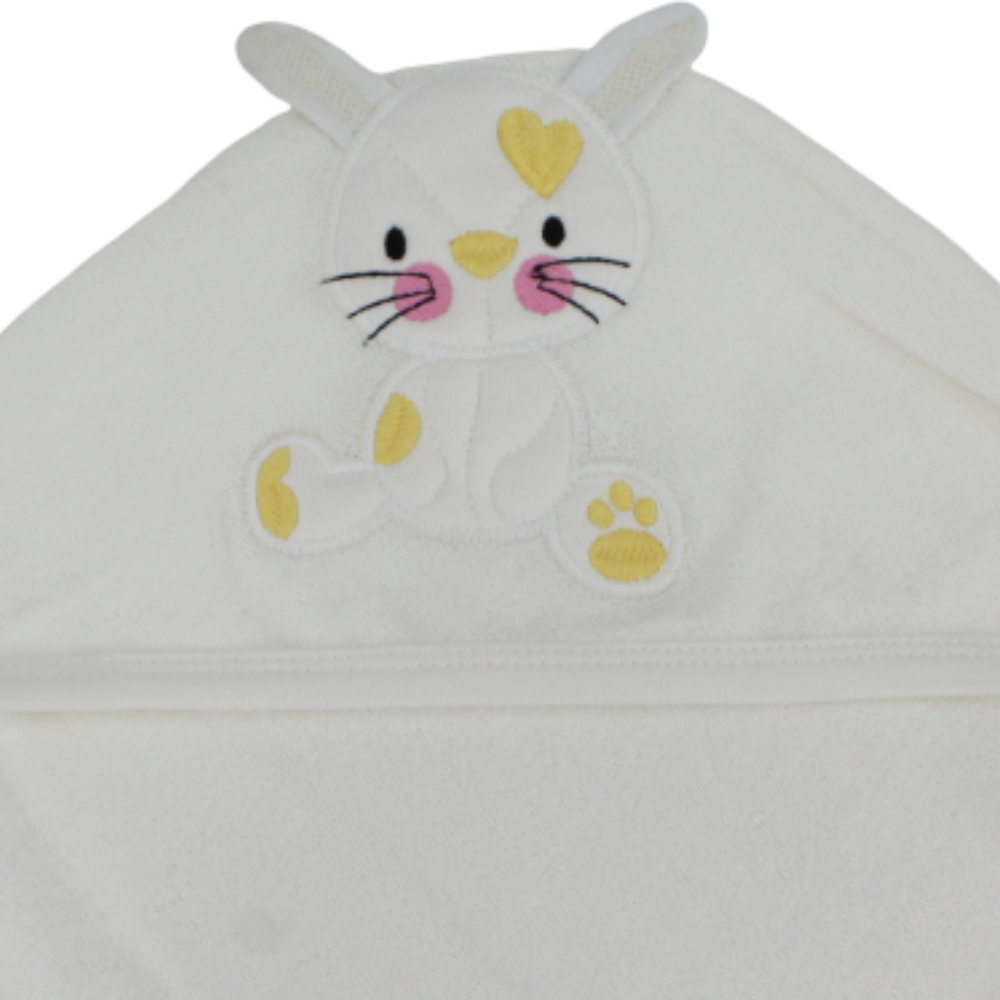 Unisex Baby Hooded Towel – Off White with Sitting Cat Detail