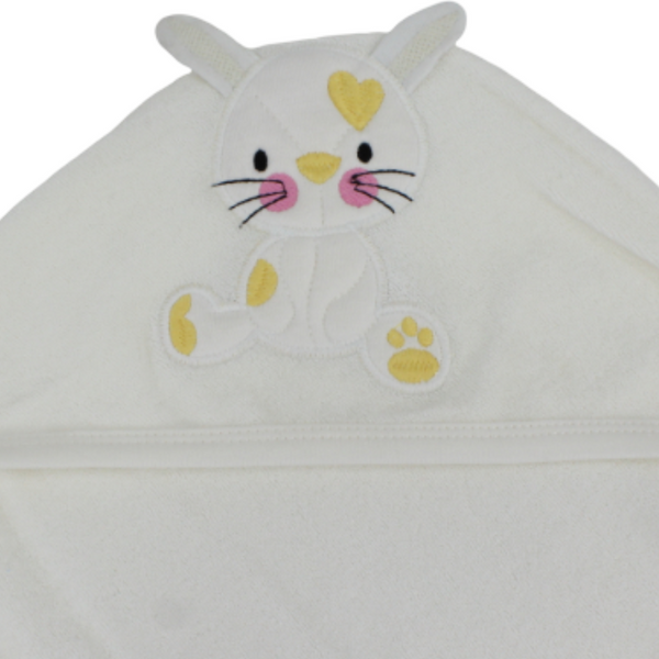 Unisex Baby Hooded Towel – Off White with Sitting Cat Detail