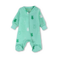 Baby Boys Cotton Long-Sleeved Baby Footie – Mint & Off-White with Bunny Print