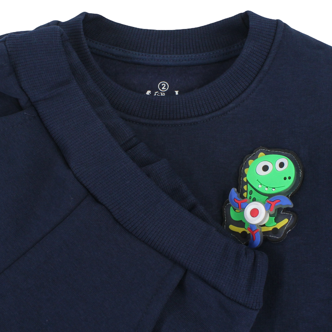 Boys Long-Sleeved Pajama – Navy & Olive with Dinosaur Skating Print