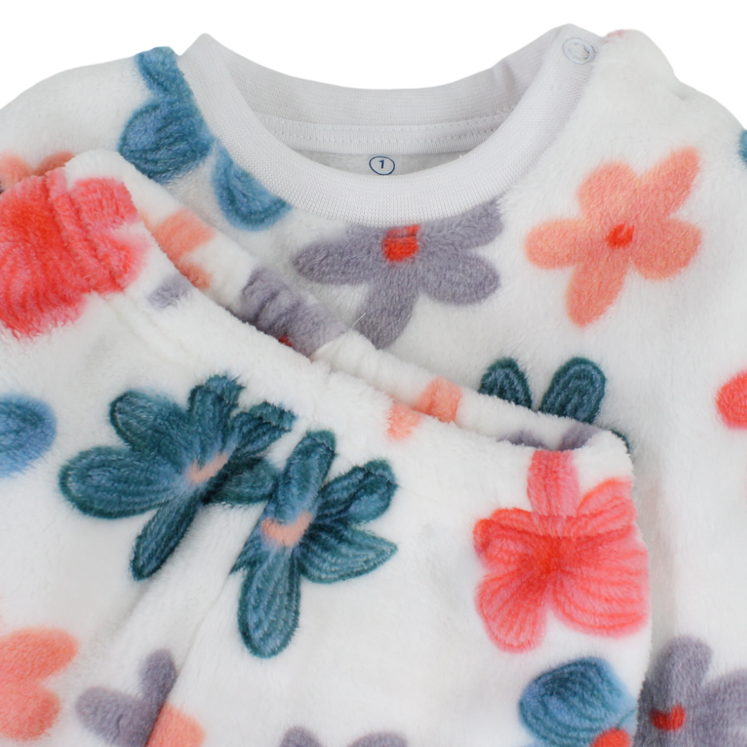 Baby Girls Long-Sleeved Pajama – White with Flower Print