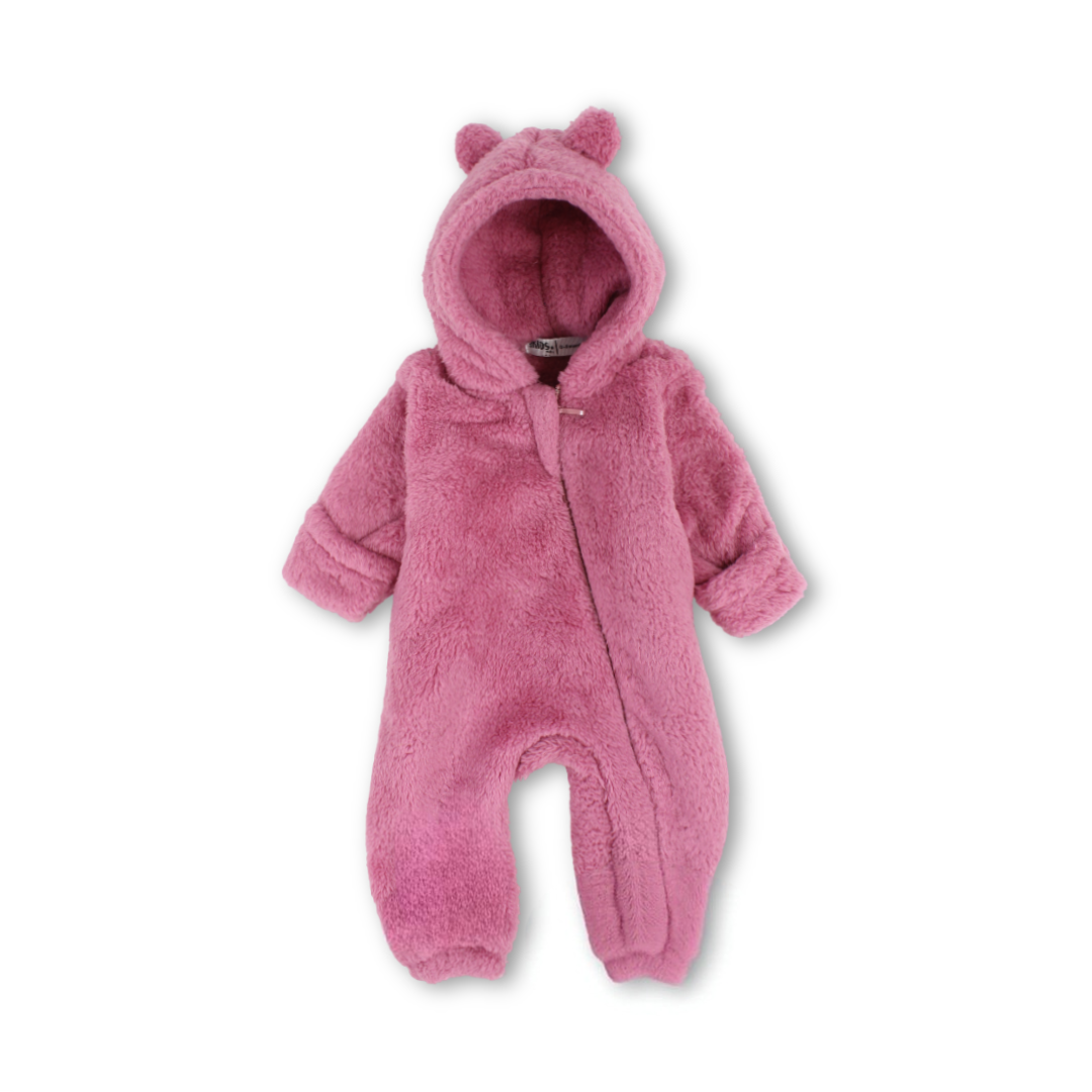 Baby Girls Fleece Hooded Baby Footie – Dusty Pink