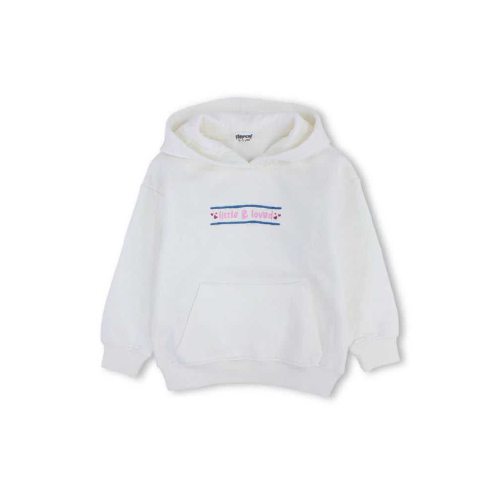 Girls Hoodie – Off-White with "Little & Loved" Sleeve Detail