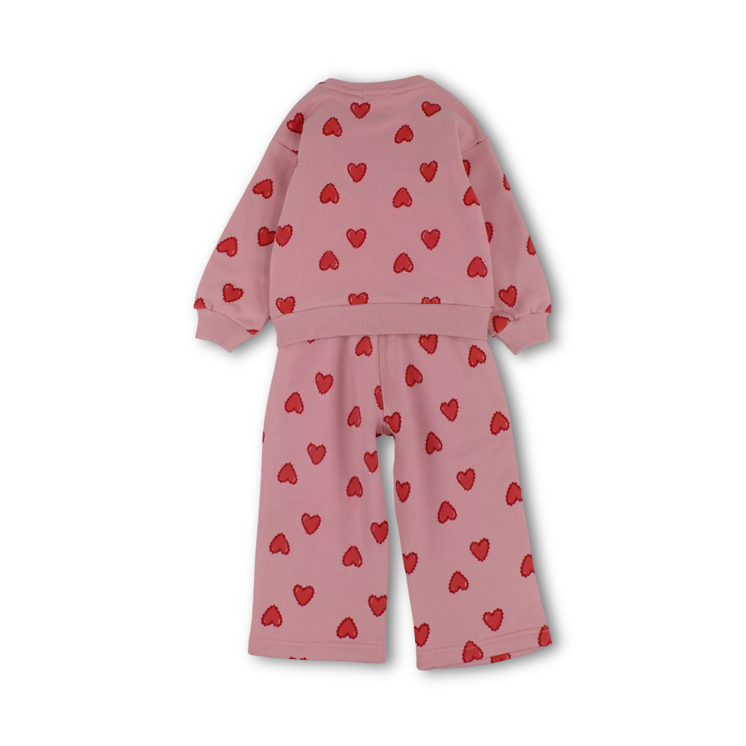 Girls Long-Sleeved Pajama – Dusty Pink with Hearts Print