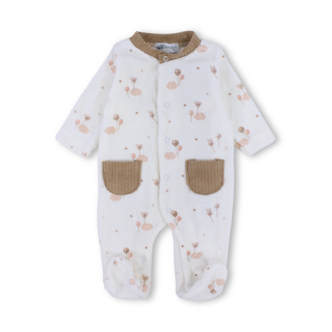 Baby Boys Long-sleeved Baby Footie With Collar & Front Pockets