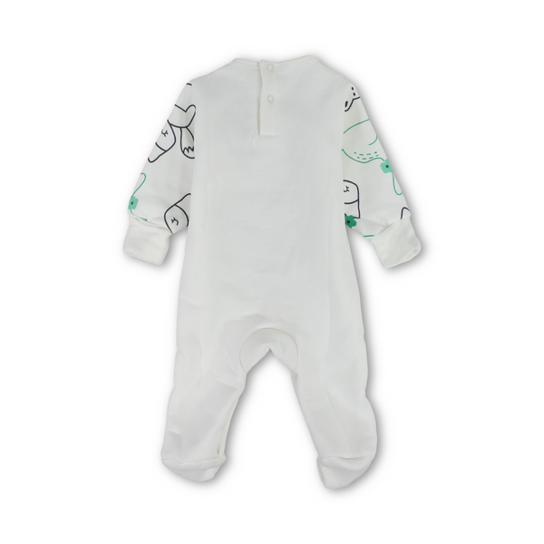 Baby Boys Cotton Long-Sleeved Baby Footie – Mint & Off-White with Bunny Print