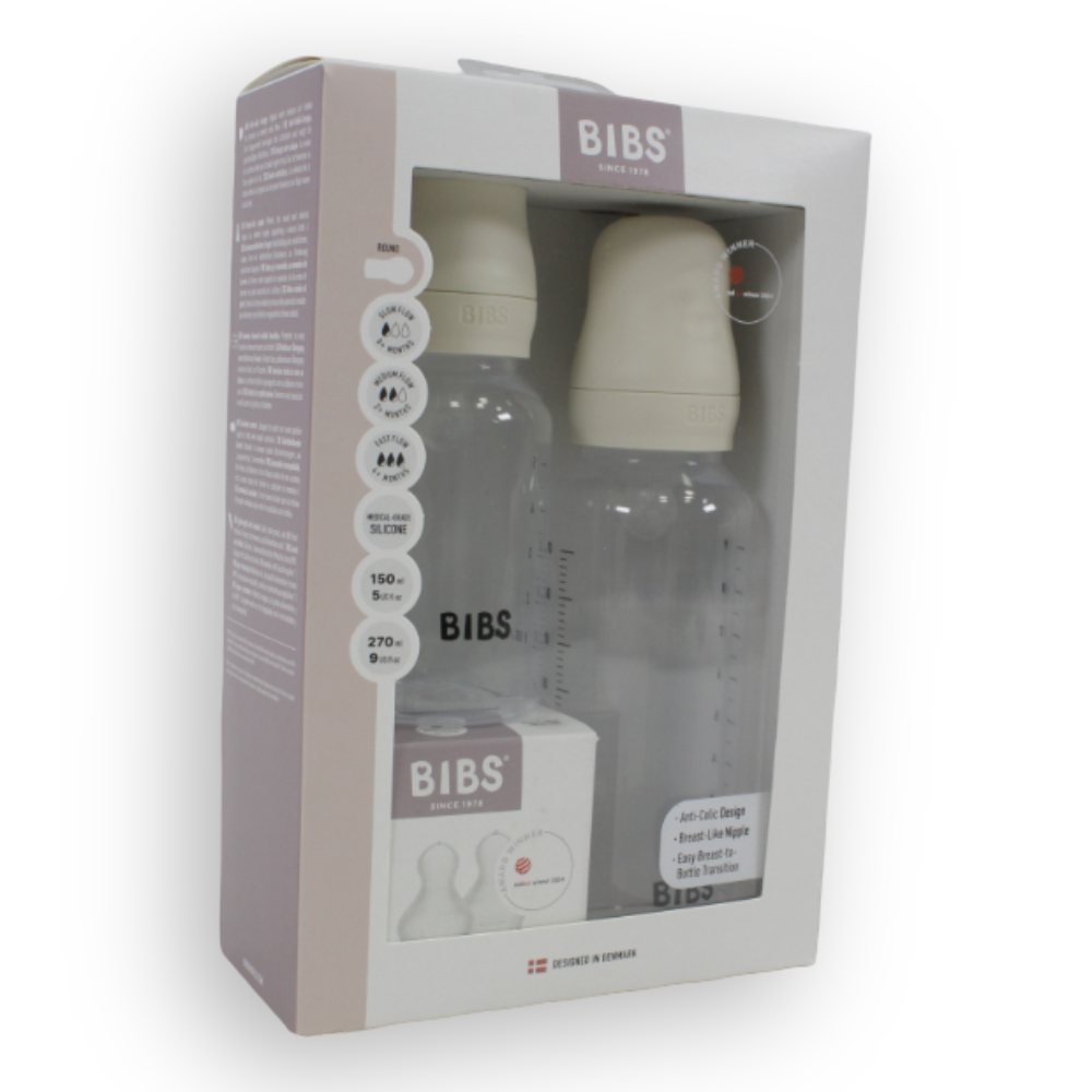 BIBS Grow and Flow Baby Bottle Round Silicone Set 150 ml / 270 ml Ivory
