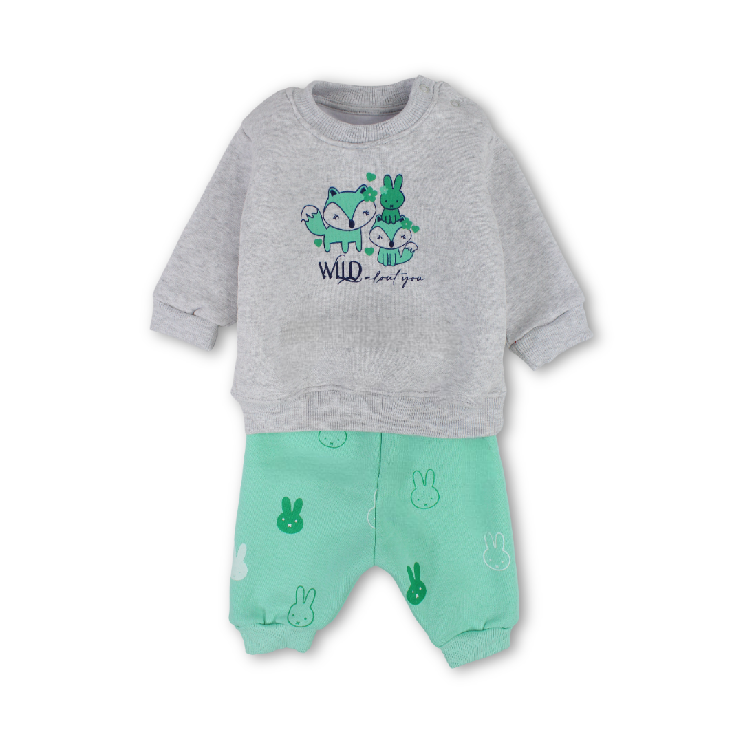 Baby Boys Long-Sleeved Pajama – Grey with Wild about you Print