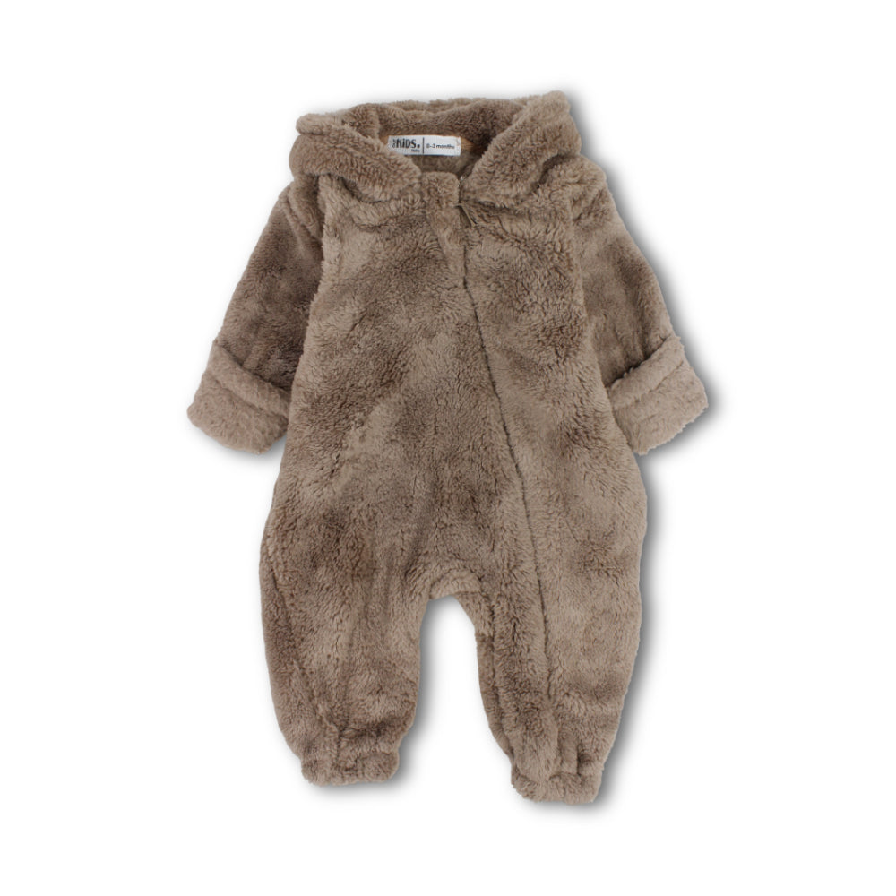 Unisex Baby Fleece Hooded Onesie – Camel