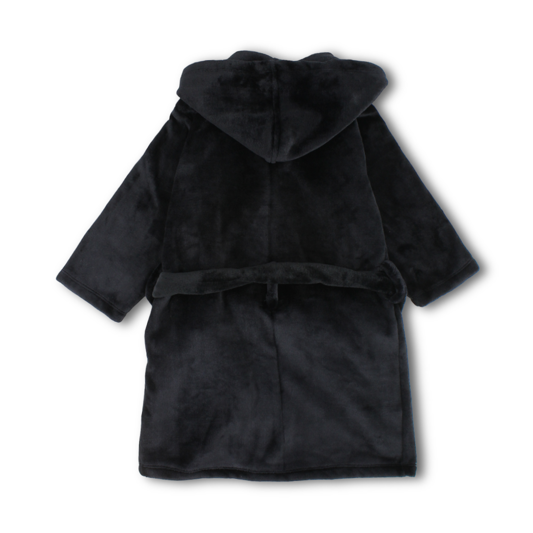 Boys Velvet Hooded Plush Robe – Black with "Goal Getter" Print