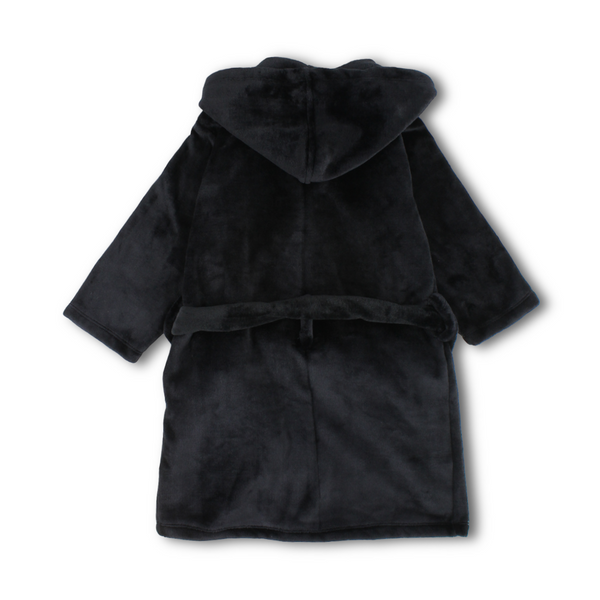 Boys Velvet Hooded Plush Robe – Black with "Goal Getter" Print