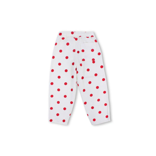 Girls Gabardine Pants – Off-White with Red Polka Dot Print