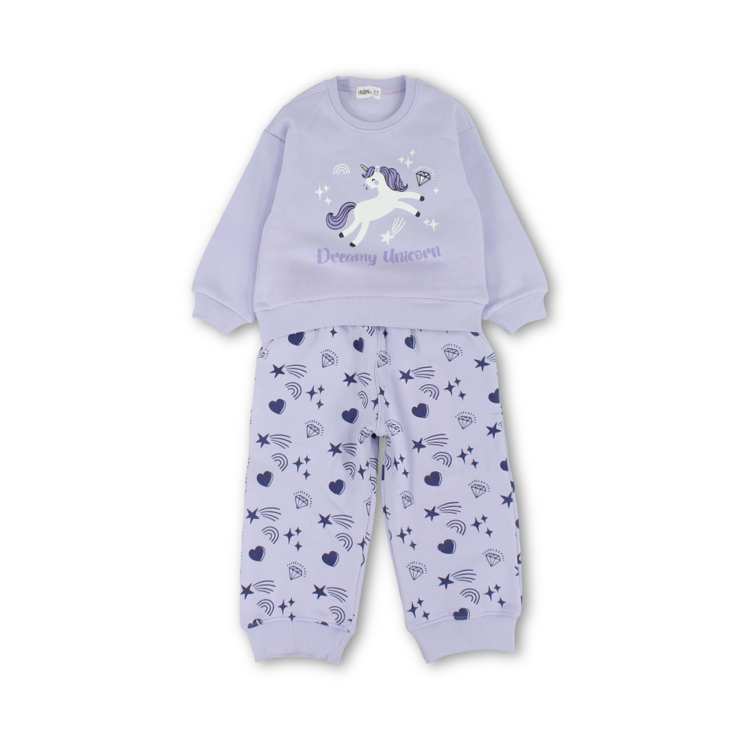 Girls Long-Sleeved Pajama – Lavender with Dreamy Unicorn Print