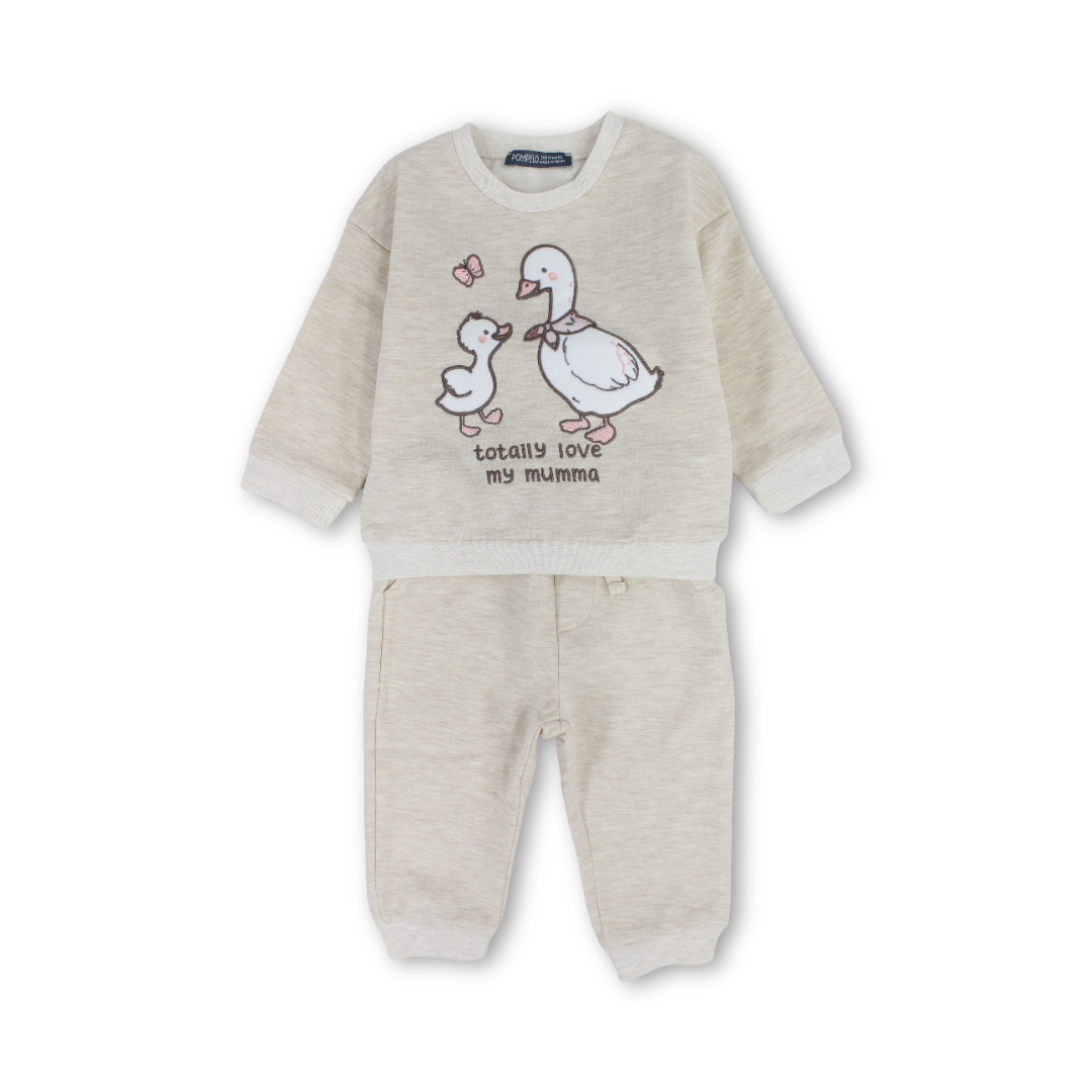 Baby Girls Two-Piece Outfit Set – Beige & Brick
