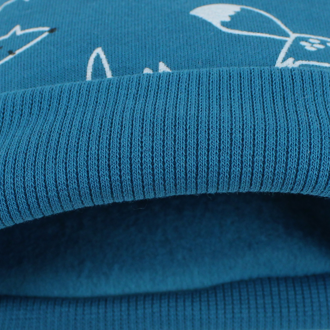 Baby Boys Beanie – Petrol Blue with Fox Print