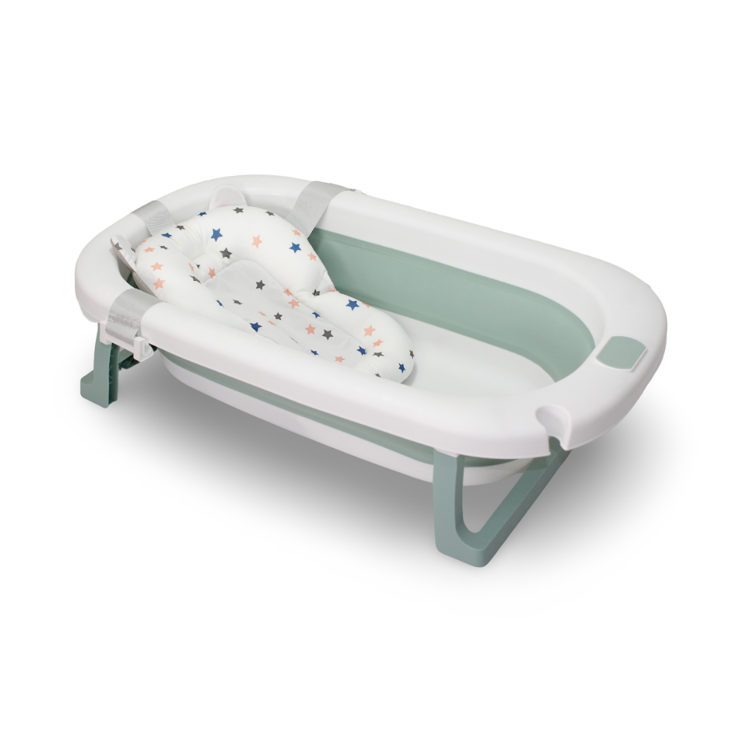 Baby Foldable Silicone Bathtub With Cushion – Green