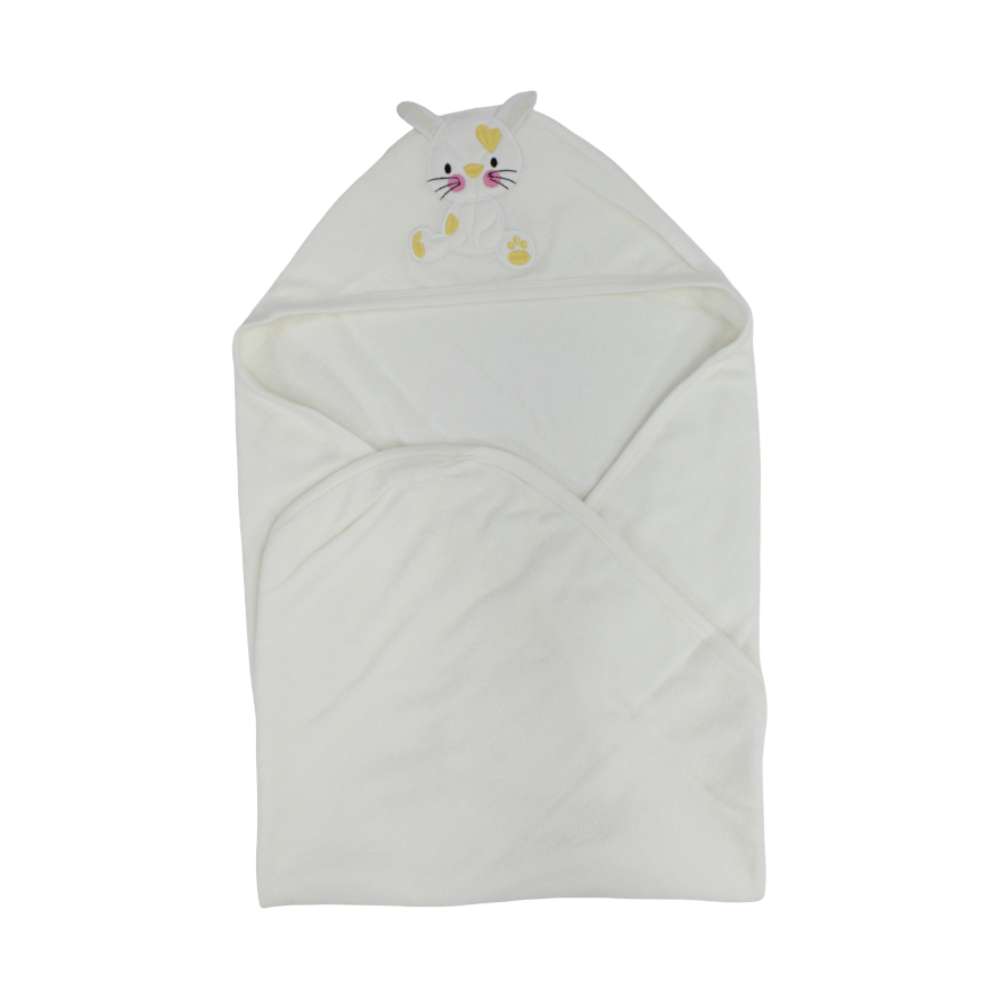Unisex Baby Hooded Towel – Off White with Sitting Cat Detail