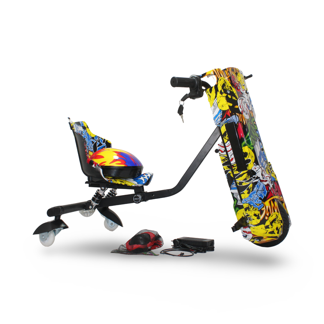 Kids Drift Car – Yellow With Skulls Print