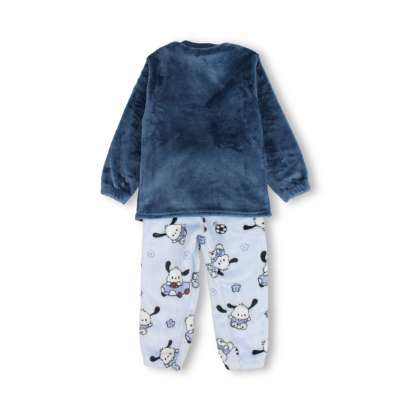 Boys Velvet Long-Sleeved Pajama – Petrol Blue with Dog & Car Print