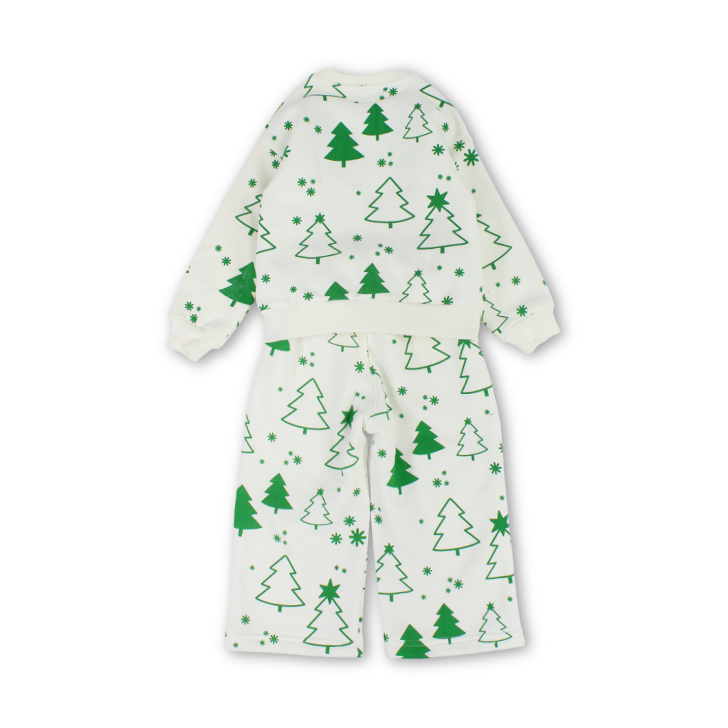 Boys Long-Sleeved Pajama – Off-White with "Winter Fun" Print