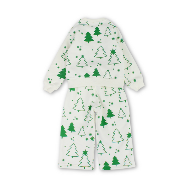 Boys Long-Sleeved Pajama – Off-White with "Winter Fun" Print