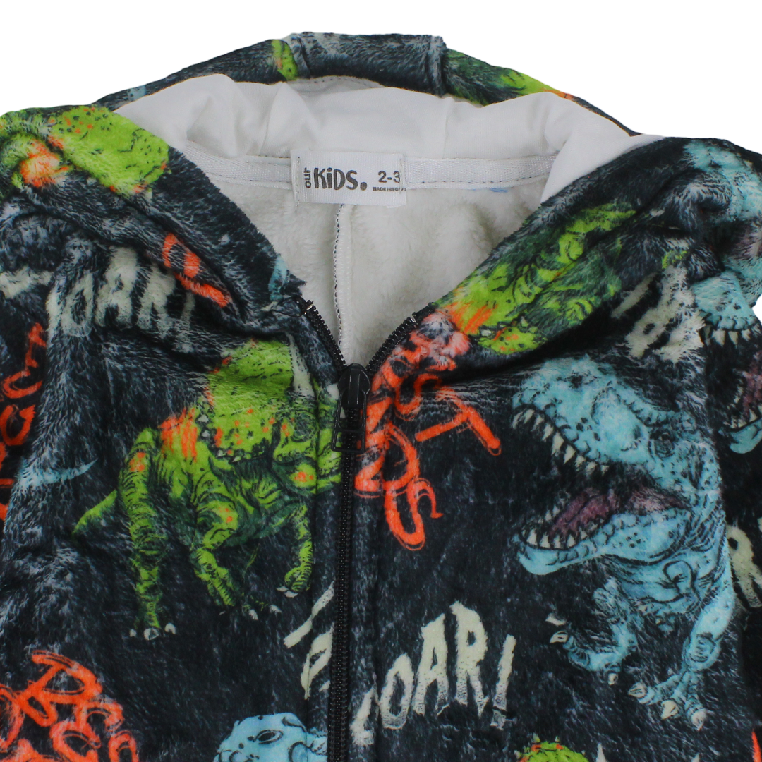 Boys Dinosaur Print Baby Footie – Dark Grey