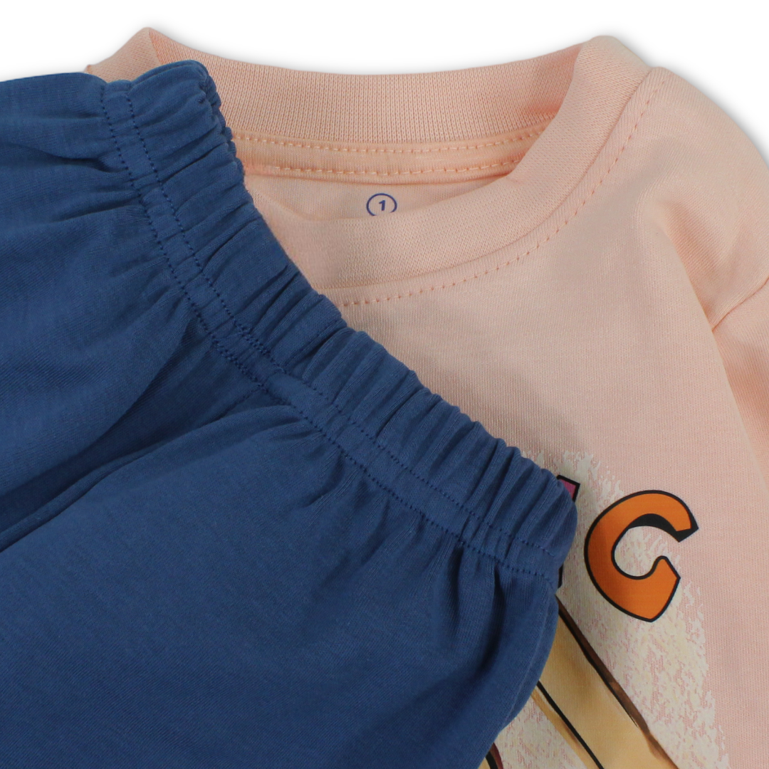 Baby Girls Long-Sleeved Pajama – Mint & Salmon with Flying Rabbit Print